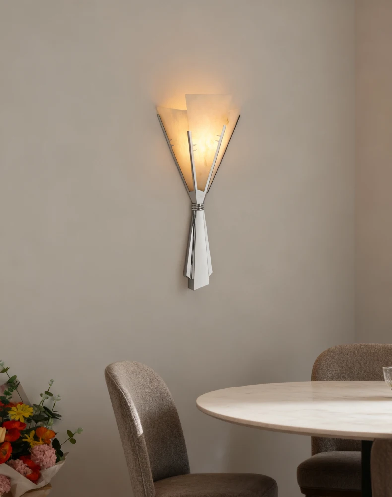 Art Chrome Metal Wall Light Natural Marble Stainless Steel
