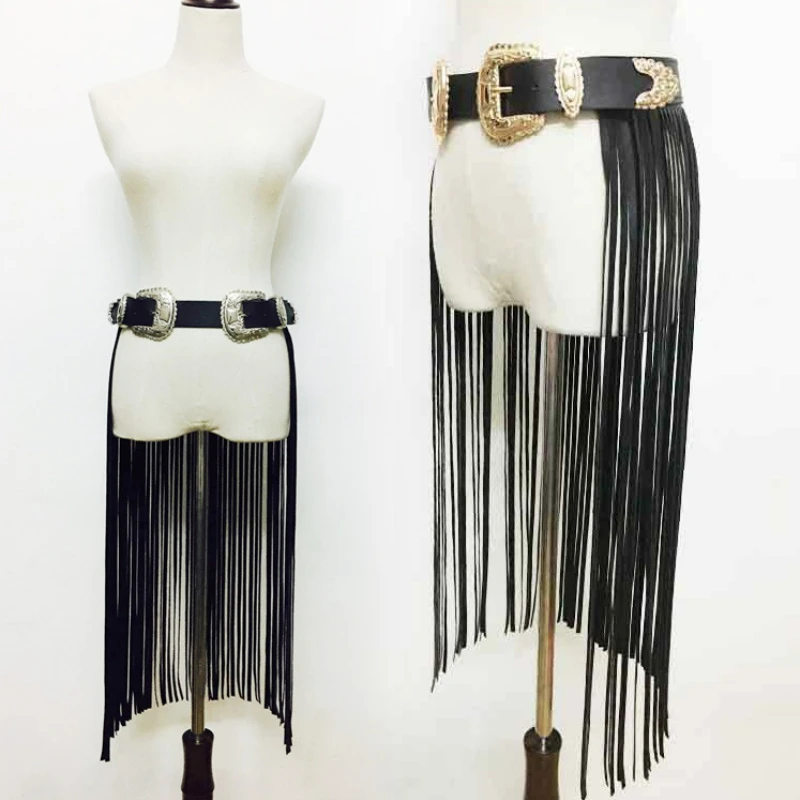 

Luxury Fashion black Red Extra long fringe Belt Women's sexy leather skirt Club Belt Halloween party costume accessory