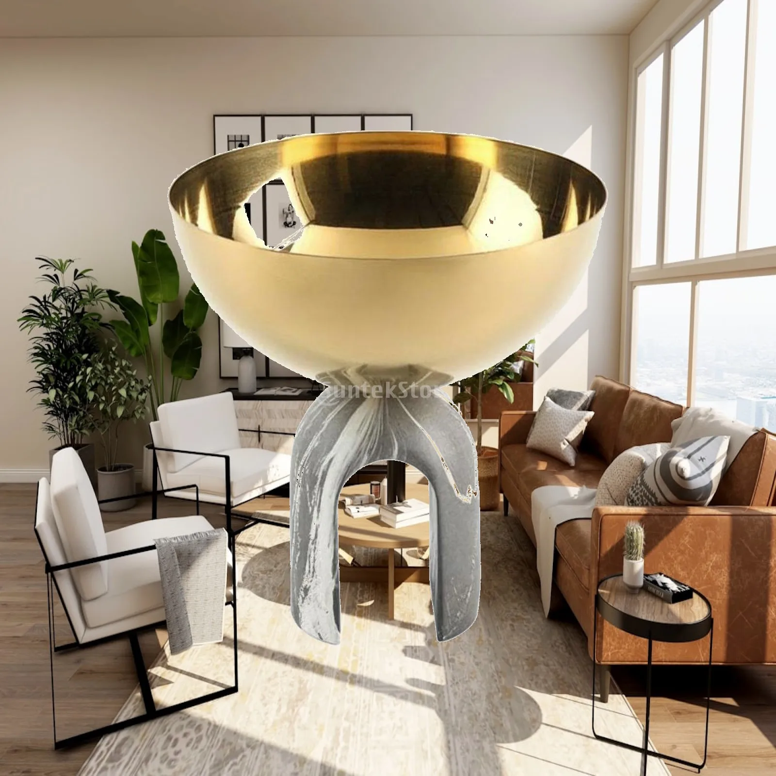 Arch Base Fruit Bowl Artistic Design Gold Bowl Marble Stand for Coffee Table
