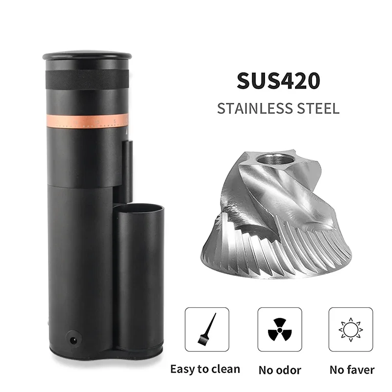 

48mm New Adjustable Dial Burrs Grinders 420 Stainless Steel 7 Cores Conical Burr DC Mini Portable Electric Coffee Grinder