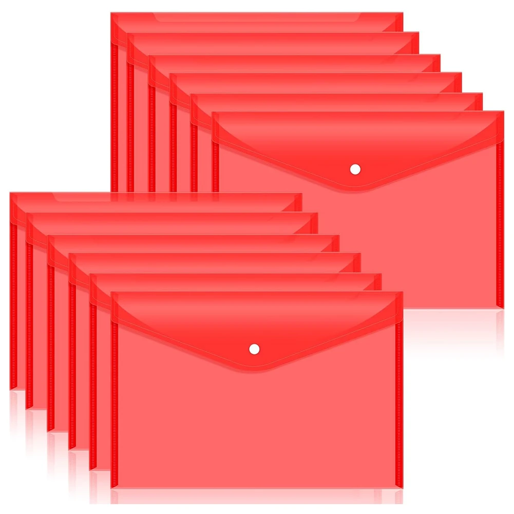 Enveloppes à documents en plastique avec fermeture à pression pour documents au format A4, chemises en polyéthylène pour l'école et les fournitures A, 12 pièces