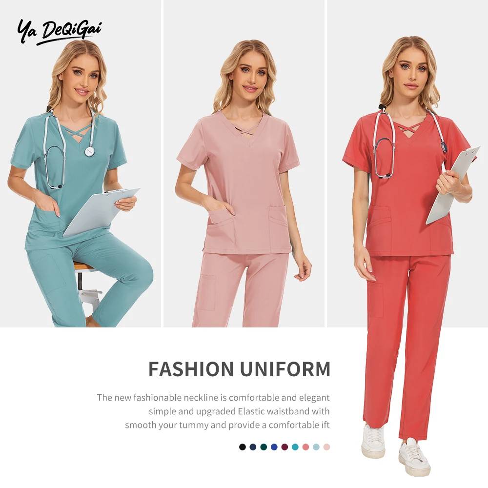

Fashion Nursing Scrub Medical Uniforms Women Beauty Spa Uniform Sets Elastic Breathable Work Clothes Surgical Uniforms Wholesale
