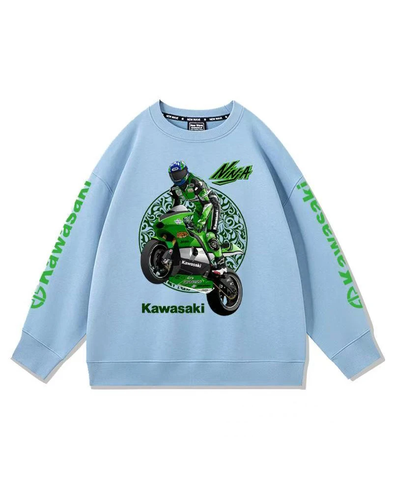 

Kawasaki Motorcycle Motorcycle Printed Co branded Knight Uniform Autumn and Winter Men's and Women's Clothing Loose and Casual