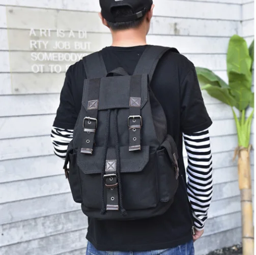 

2026 Canvas Vintage Backpack Men Teenage Boys Students Travel Rucksack Large Capacity Drawstring Bags Mochila Male moc