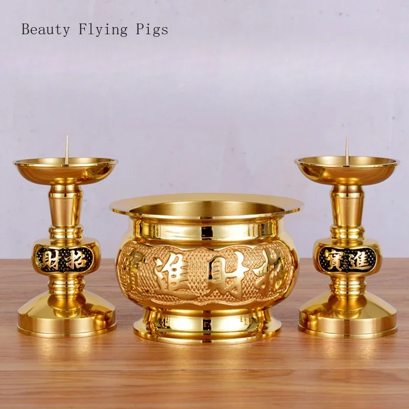 Brass Candle Holder Candle Butter Simulated candlestick Living Room Buddha Hall Candle Holder Handicraft Feng Shui  Home Decor