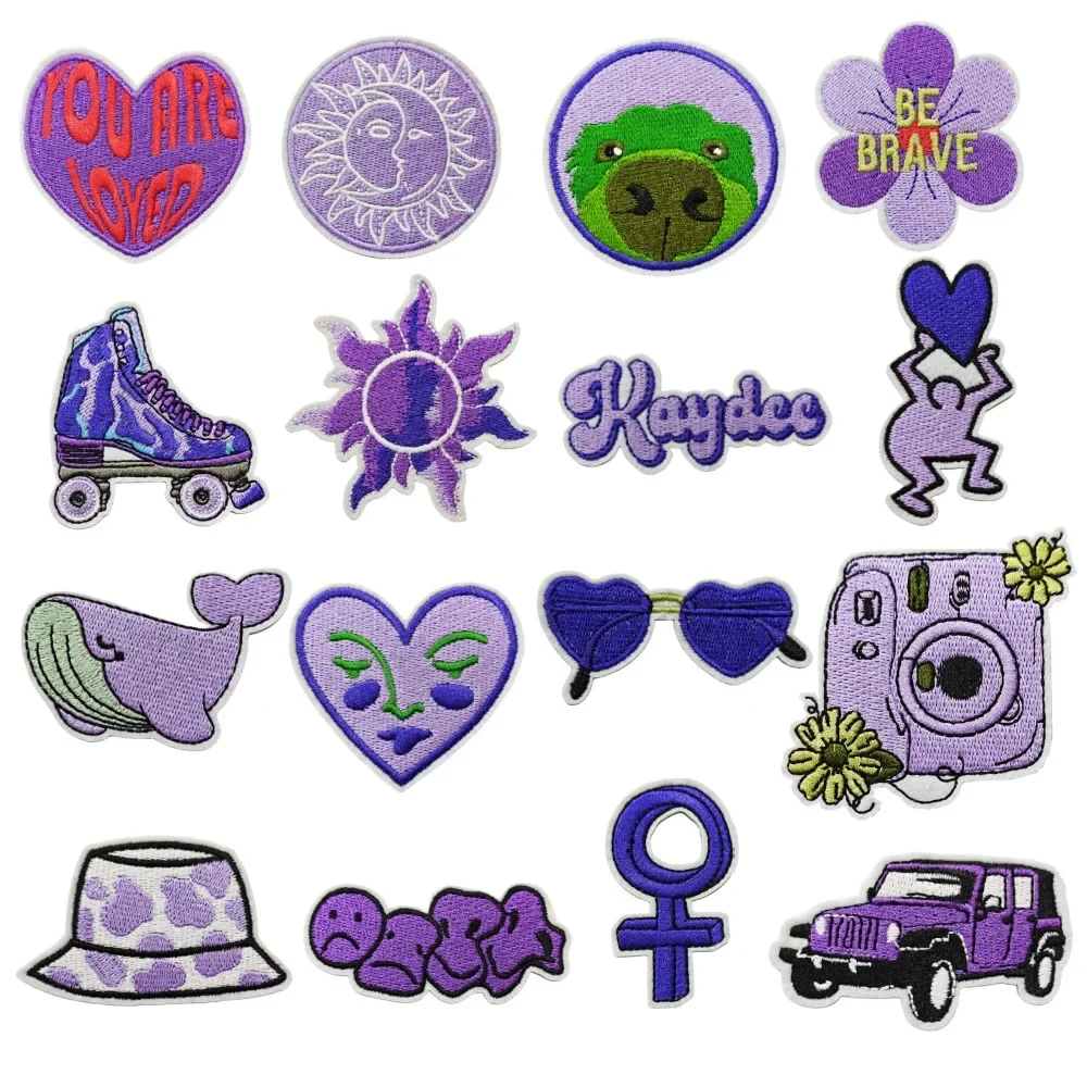 Carnival Cute Purple Cloth Patch Computer Embroidery Label Back Glue Ironing Clothes Accessories Decorative Patches