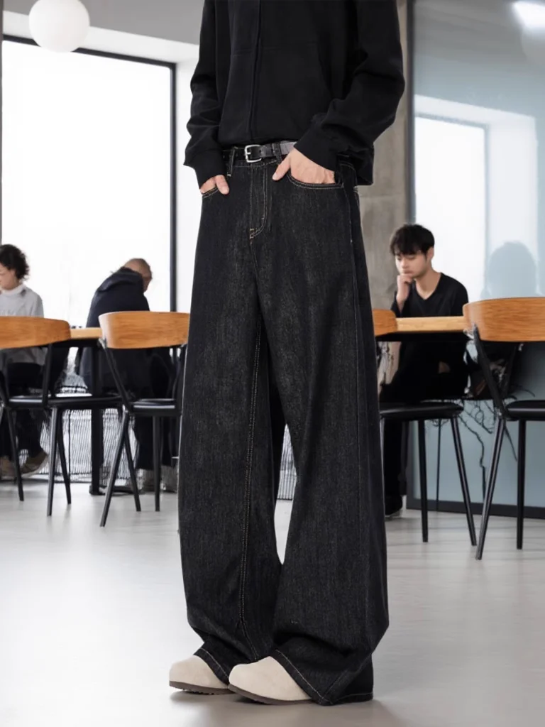 

Мужские джинсы с широкими штанинами в американском стиле ретро, повседневные драпированные прямые длинные брюки, свободный крой, молодежные, износостойкие