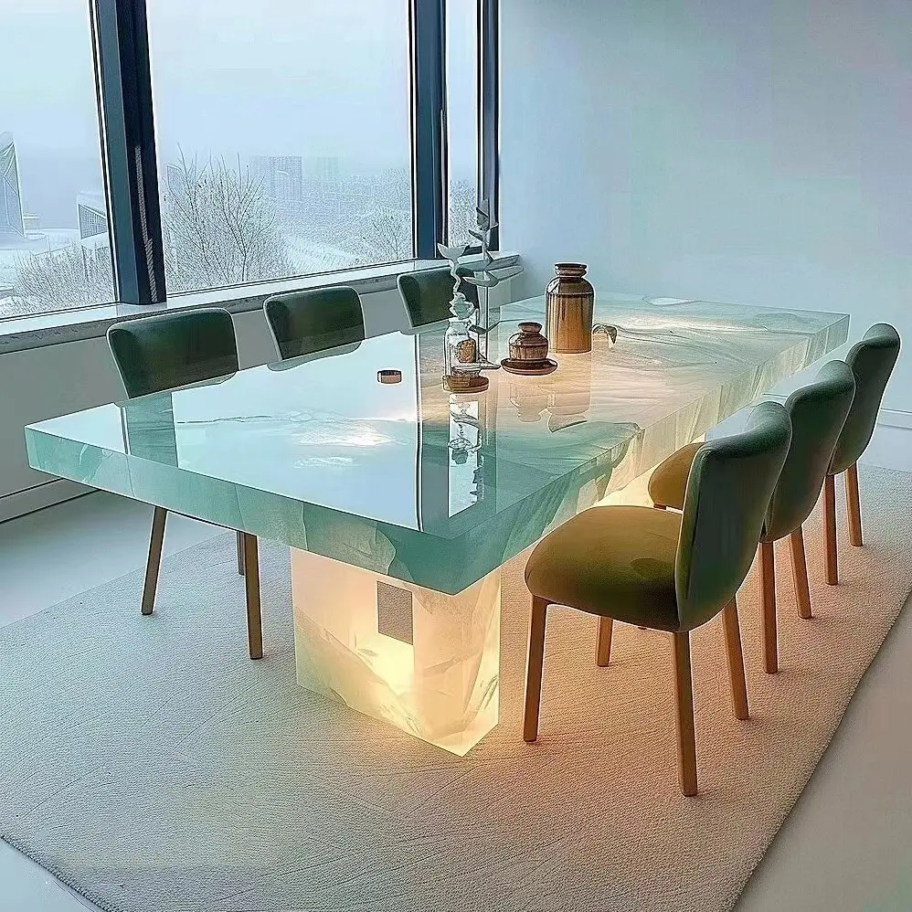 Fluorescent Jade Dining Table Modern Simple and Luxurious Art Design of Italian Living Room of Large and Small Houses online cel