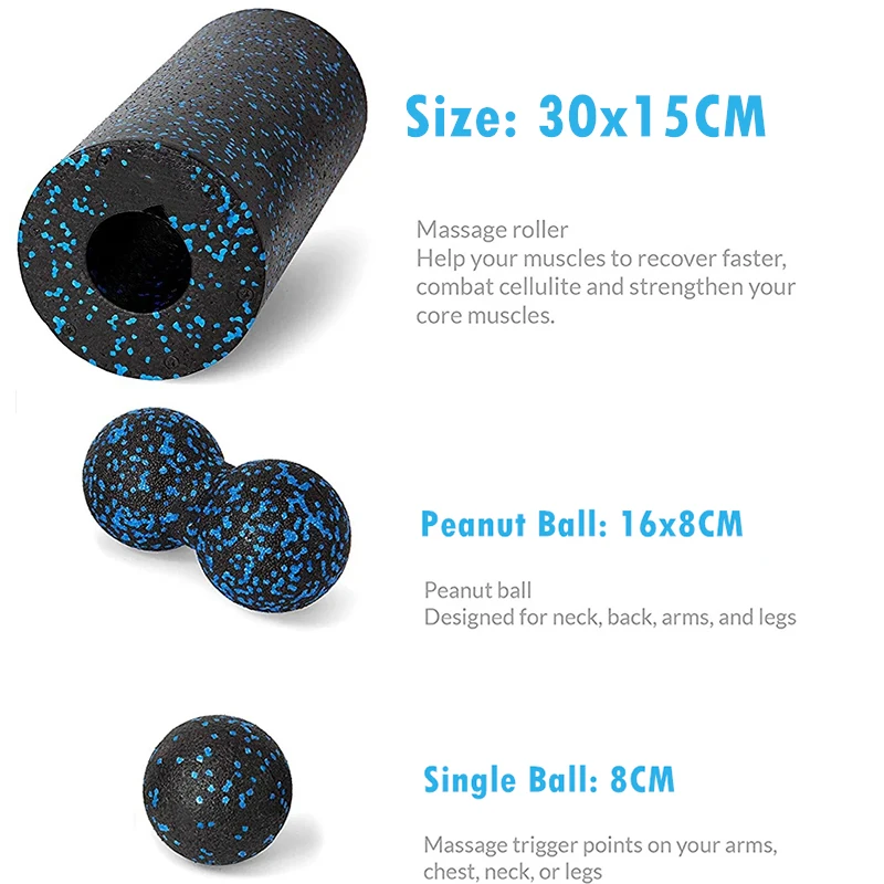 Yoga Roller Massage Ball Set with Carry Bag EPP Fitness Foam Roller Muscle Roller Peanut Balls Deep Muscle Relax Fascia Ball