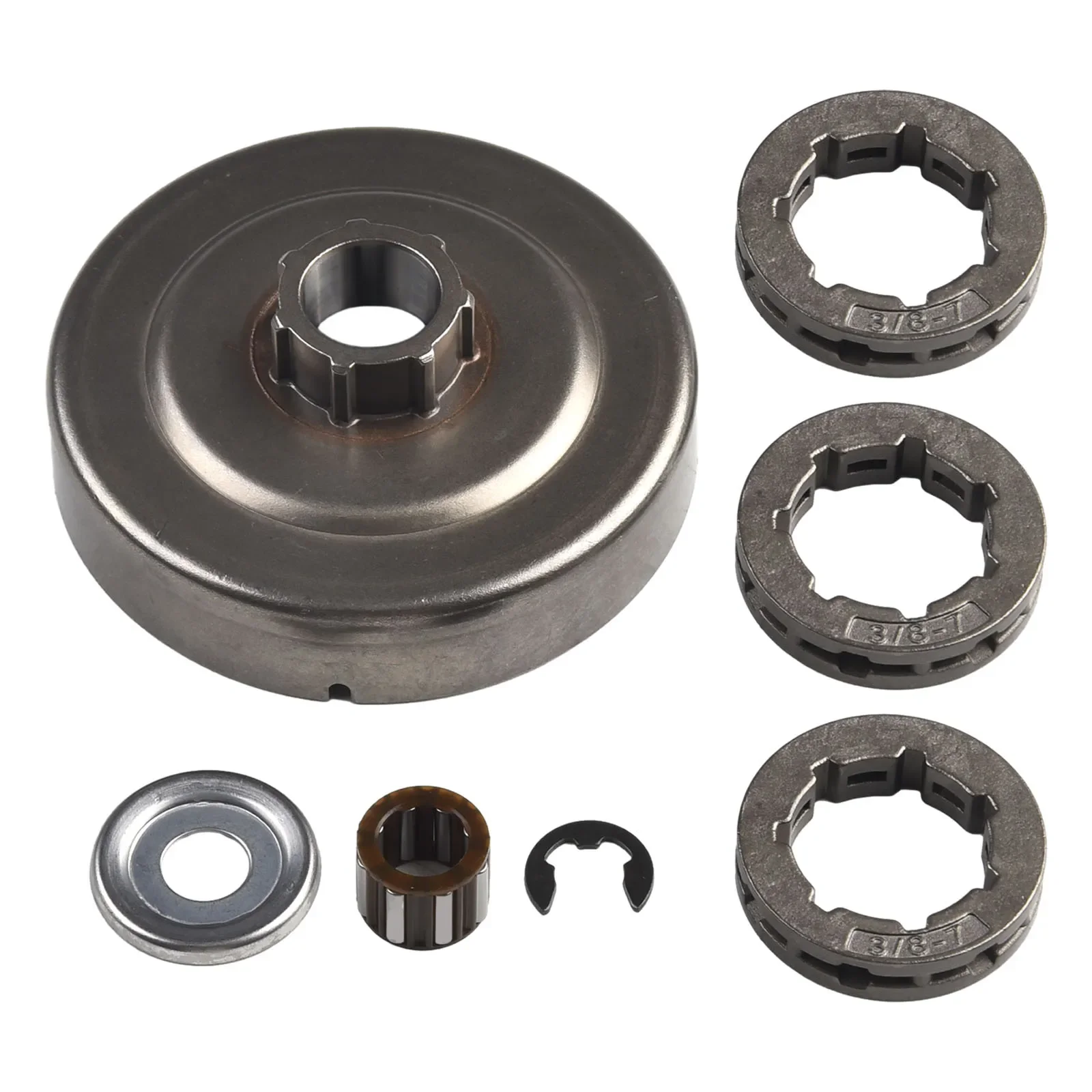 3/8 x 7T Clutch Drum Sprocket Kit for Chainsaw Models For 034 036 039 MS340 MS360 MS390 with Bearing E Clip and Washer