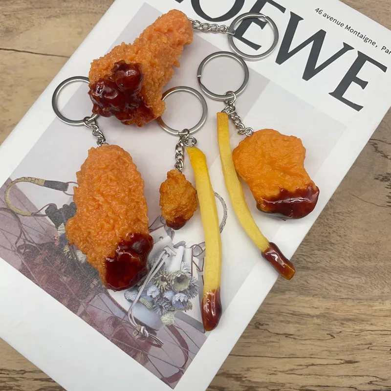 Fried Chicken French Fries Keychain Fried chicken nuggets Simulated Food Toy Model Keyring Car Phone Bag Pendant Gift Ornament