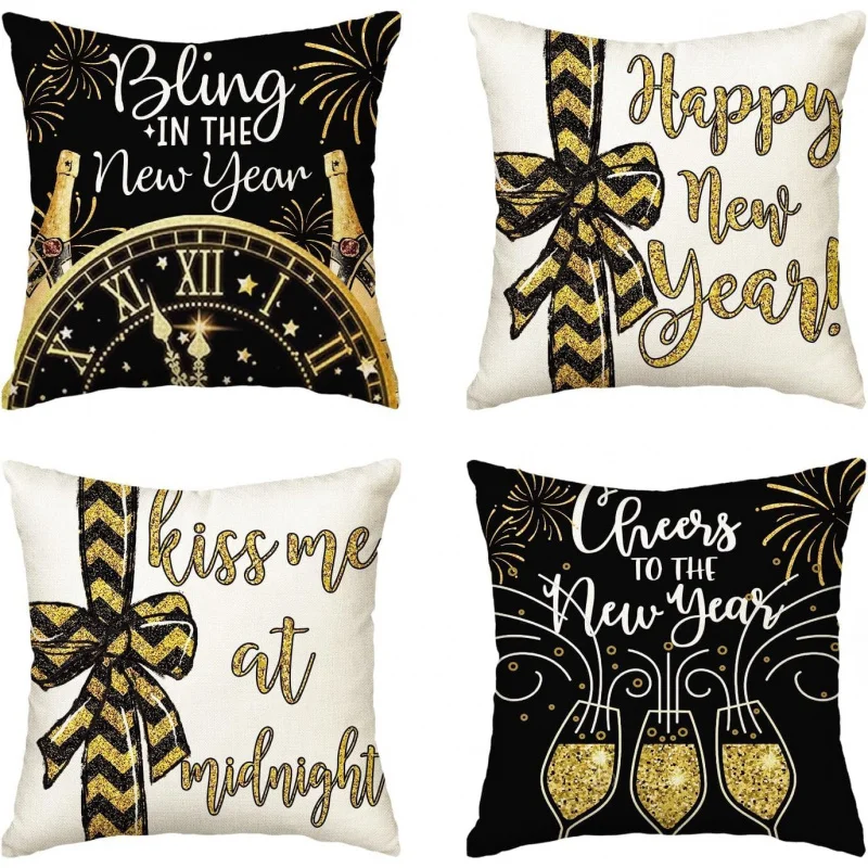 2024 New Year's Eve and 2025 Happy New Year Pillow Set 20inx20in4-piece Set