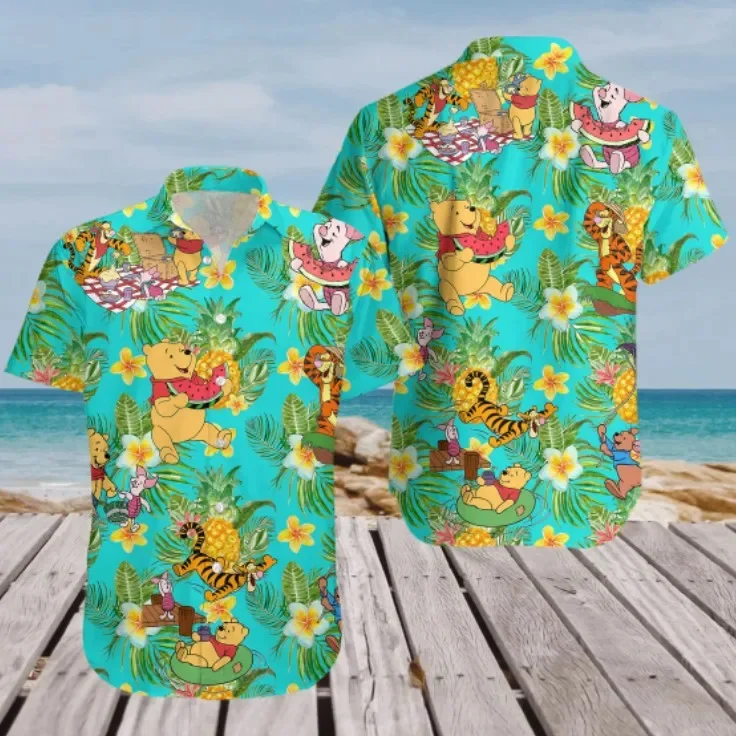 Winnie The Pooh Hawaiian Shirt Men's Short Sleeve Button Down Shirt Disney Summer Beach Hawaiian Shirt