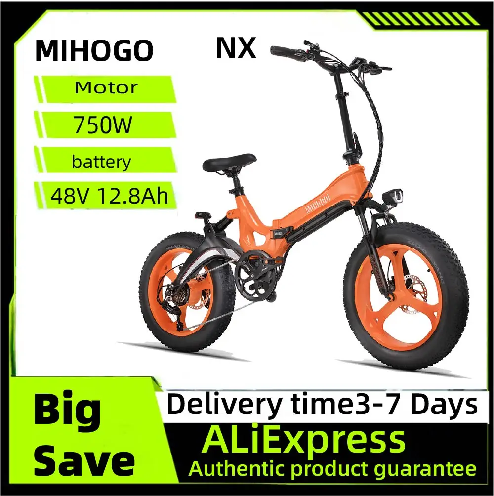 

MIHOGO NX Adult Electric Bicycle, 750W city ebike, 48V 12.8AH E-bike, 20-Fat Tire Foldable Electric Bike