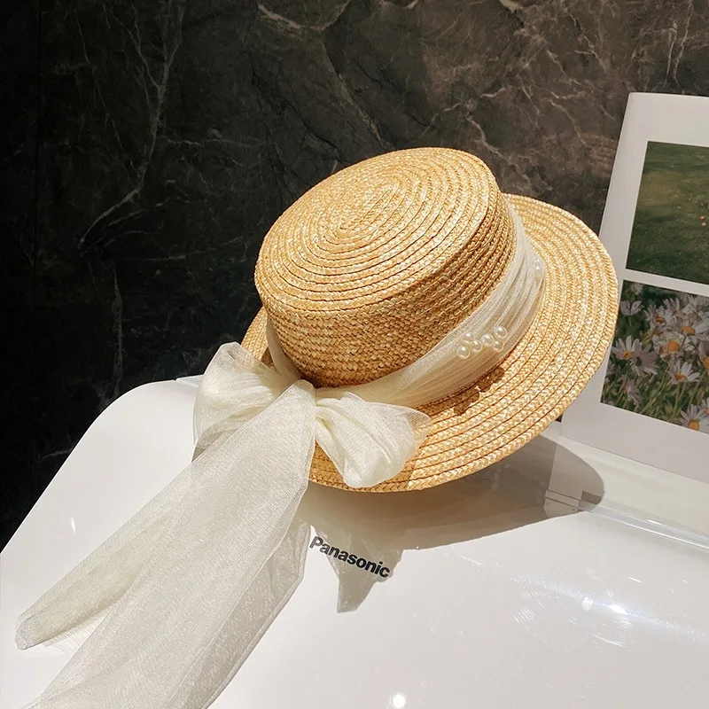 Chapeaux de soleil élégants en maille de dentelle pour mère et fille, casquette de perles, protection solaire de plage en plein air, chapeau de