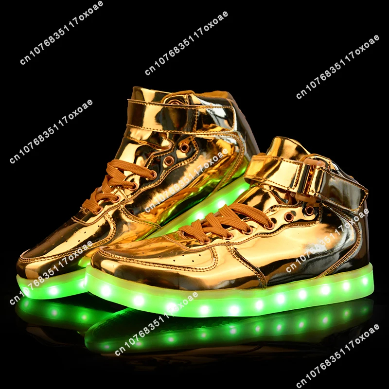 2024 Trump High Top LED scarpe sportive leggere per ragazzi Street Dance performance Sneakers con pannello in pelle a specchio da donna luminose