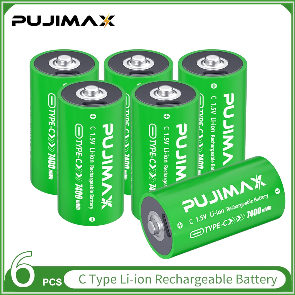 Akumulatory PUJIMAX typu C, rozmiar C, 1,5 V, 7400 mWh, ładowane przez USB-C, o wysokiej wydajności energetycznej, do latarki, wideo, kuchenki gazowej, podgrzewacza wody. — zdjęcie produktu 6