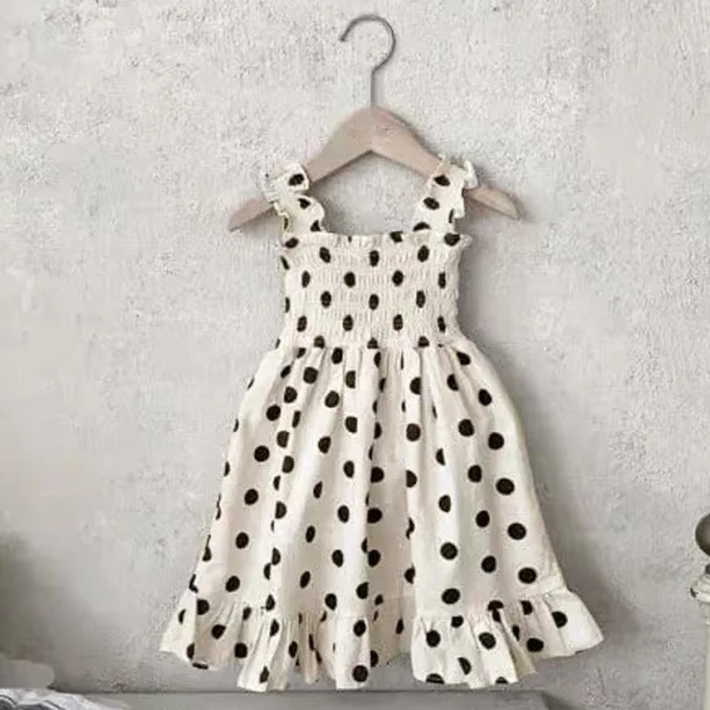 Sister Outfit Summer Children Clothes Baby Girl Party Dress Cotton Dot Camisole Dress Splicing Baby Romper Kids Princess Dress