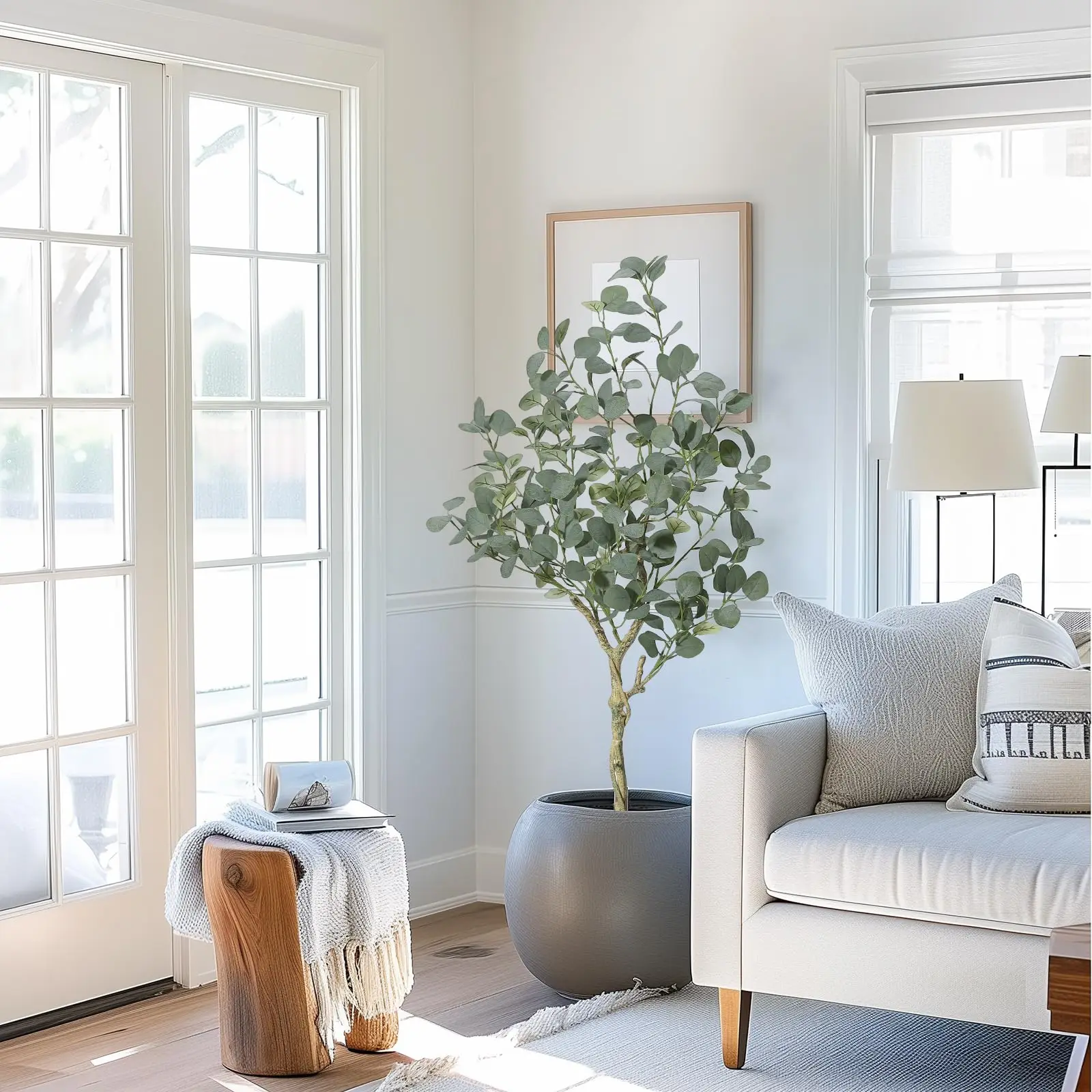 Albero di eucalipto artificiale con foglie argentate, pianta finta realistica in vaso, albero decorativo per interni dall'aspetto naturale, confezione da 1, disponibile per la decorazione di casa o