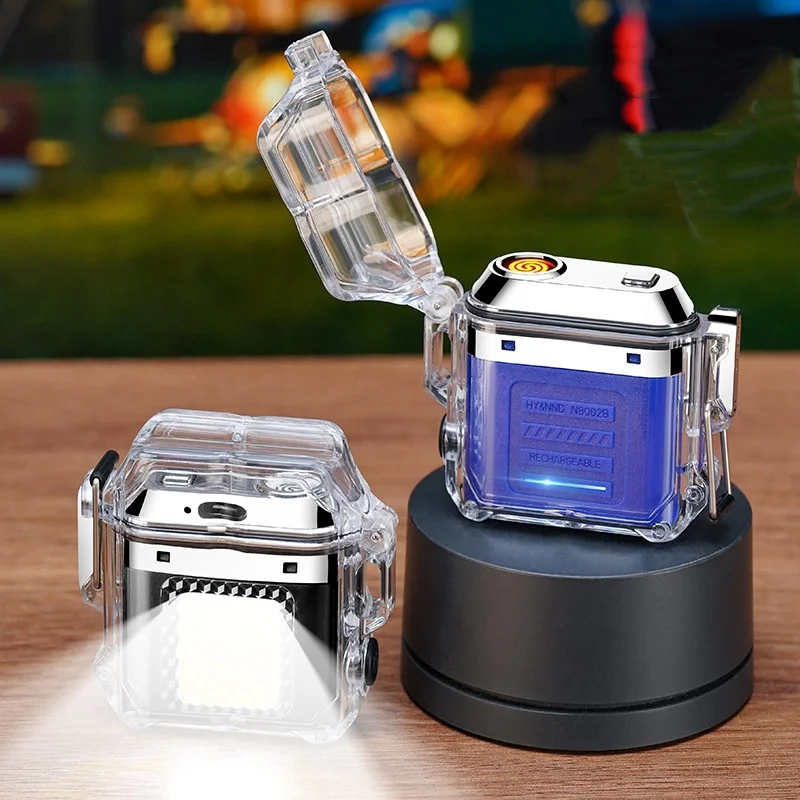 Portable Rechargeable Electronic Lighter Outdoor Waterproof Windproof Work Light Mini COB LED Flashlight Flameless Lighter