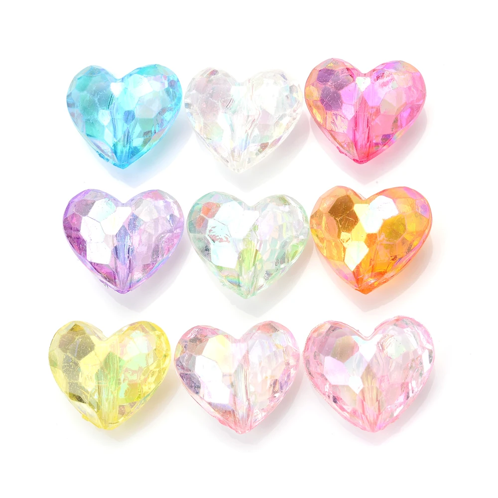 iYOE 20pcs Mix Blingbling Large Heart Crystal Acrylic Heads Loose Spacer AB Beads For Jewelri Making Necklace Pendant Bracelet