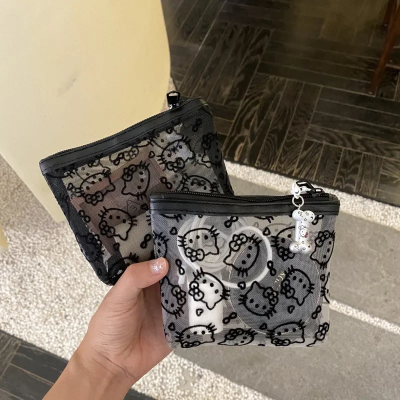 Bolsa de Maquiagem Transparente Hello Kitty com Zíper, Organizador de Cosméticos em Estilo Cartoon, Estojo de Armazenamento Portátil para Meninas