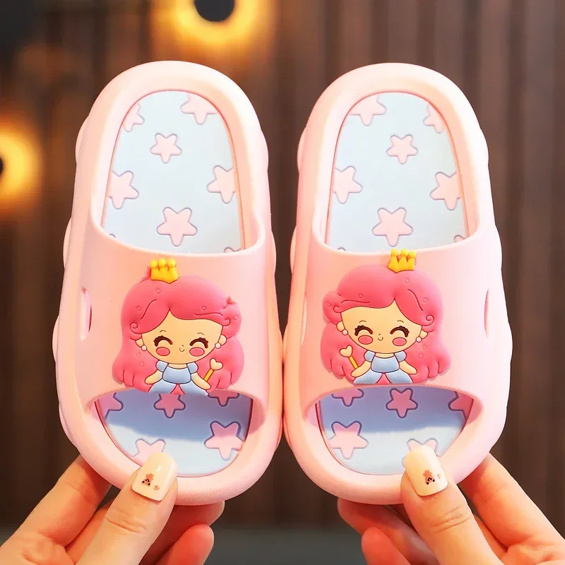 Aged 2-8 Children's Home Slippers Girls' Soft Sole Indoor Bathrooms Cartoon Cute Princess Style Sandals Summer Beach Floor Shoes