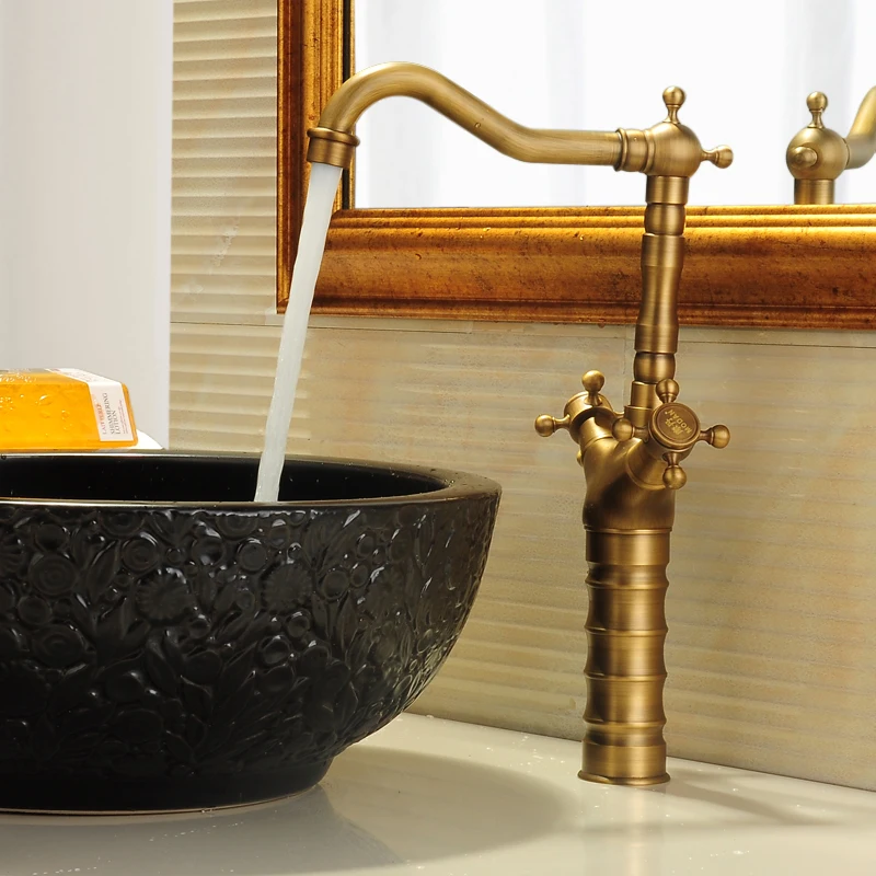 

Bathroom Vintage Bronze Brushed Sink Basin Faucet Deck Mounted Brass Tap Torneira Banheiro Crane Mixer Hot Cold Water