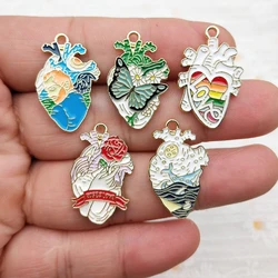 10pcs Heart Charm for Jewelry Making Enamel Necklace Phone Earring Keychain Pendant Diy Accessories Alloy Metal Gold Plated