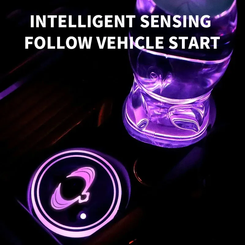 Car Cup Holder LED Light Car Cup Pad Colorful Light Coaster For SsangYong tivoli Actyon Turismo Rodius Rexton Korando Kyron 2018