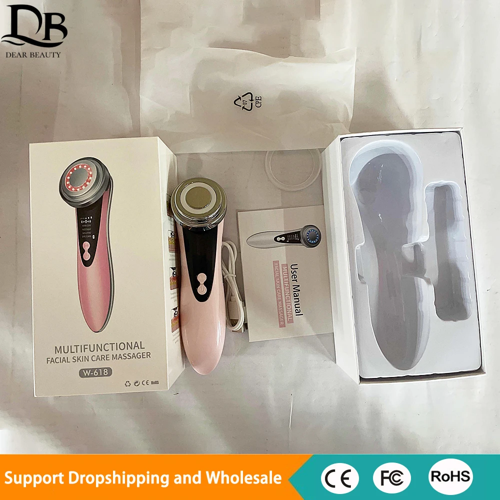 Masajeador Facial de fotones, máquina de belleza de Estiramiento Facial, luz LED roja y azul, rejuvenecimiento de la piel, limpieza cálida, estiramiento antienvejecimiento