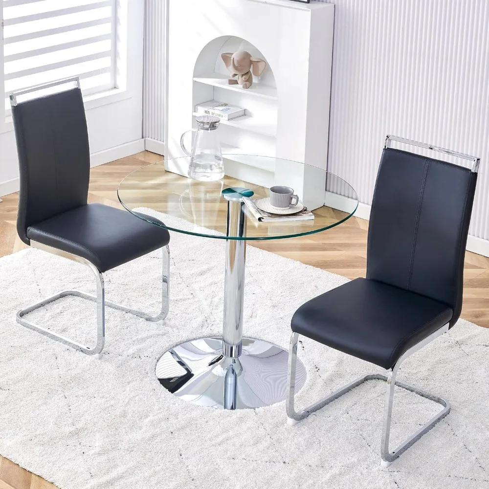 

Glass Round Table , 3 Piece Dining Table Set for Kitchen Breakfast Nook