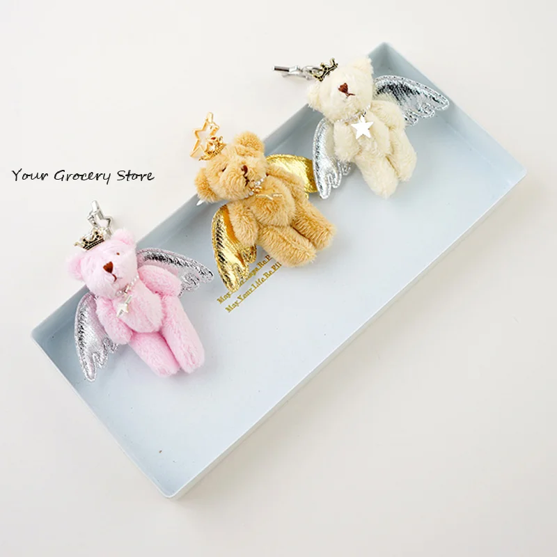 Angel Bear Charm Keychains Sweet Pendant Stuffed Animals Keyring Backpack Decoration Jewelry For Women Girls