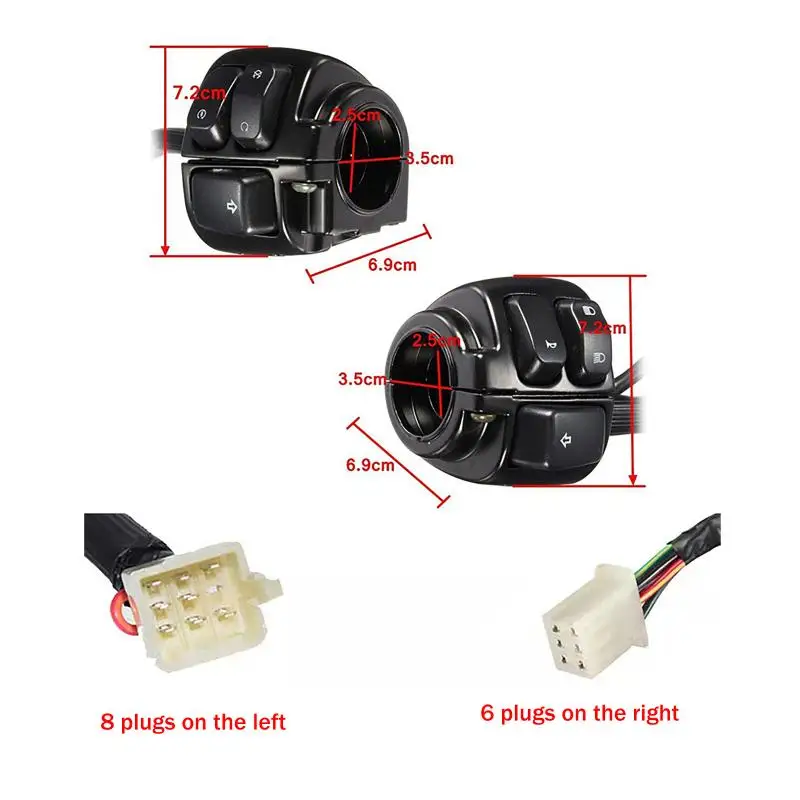 New1/2Pcs 25mm Motorcycle Handlebar Control Switches Kill Start Turn Signal Switch Button With Wiring Harness For 50cc90cc110cc