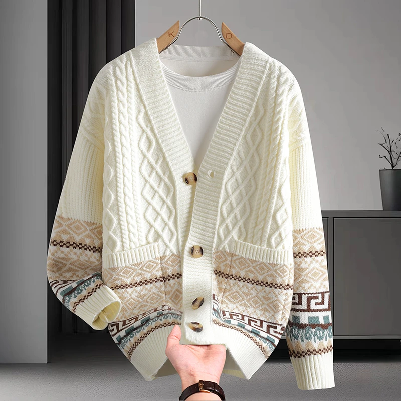 

Осень/зима 2022, новый мужской вязаный кардиган, свитер, утепленная теплая модная полосатая внутренняя одежда, верхняя одежда, свитер, куртка