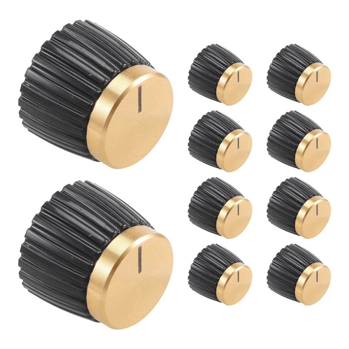 10x Guitar AMP Amplifier Knobs Push-on Black+Gold Cap for Amplifier