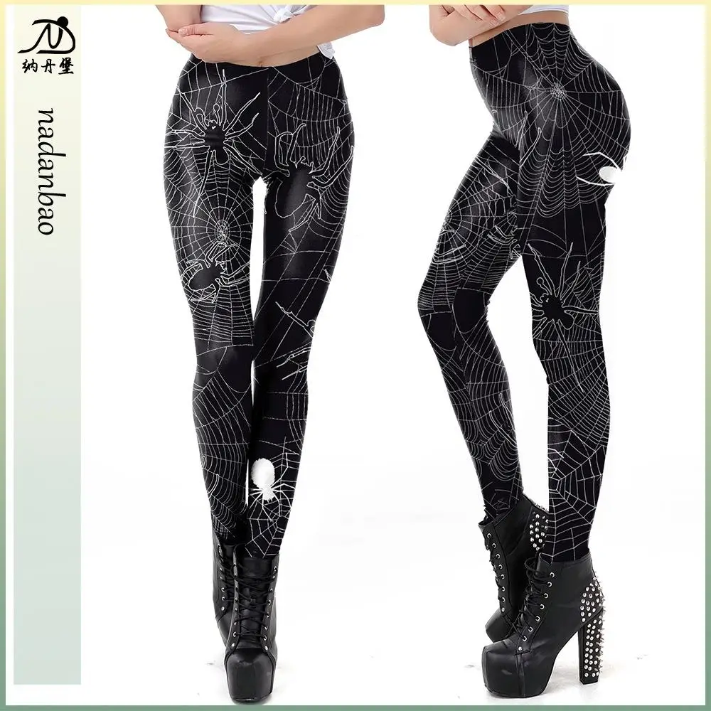 

Женские леггинсы с принтом паутины на Хэллоуин, длинные брюки с подтяжкой ягодиц, полиэфирное волокно, весенний сезон 2024, весенний сезон