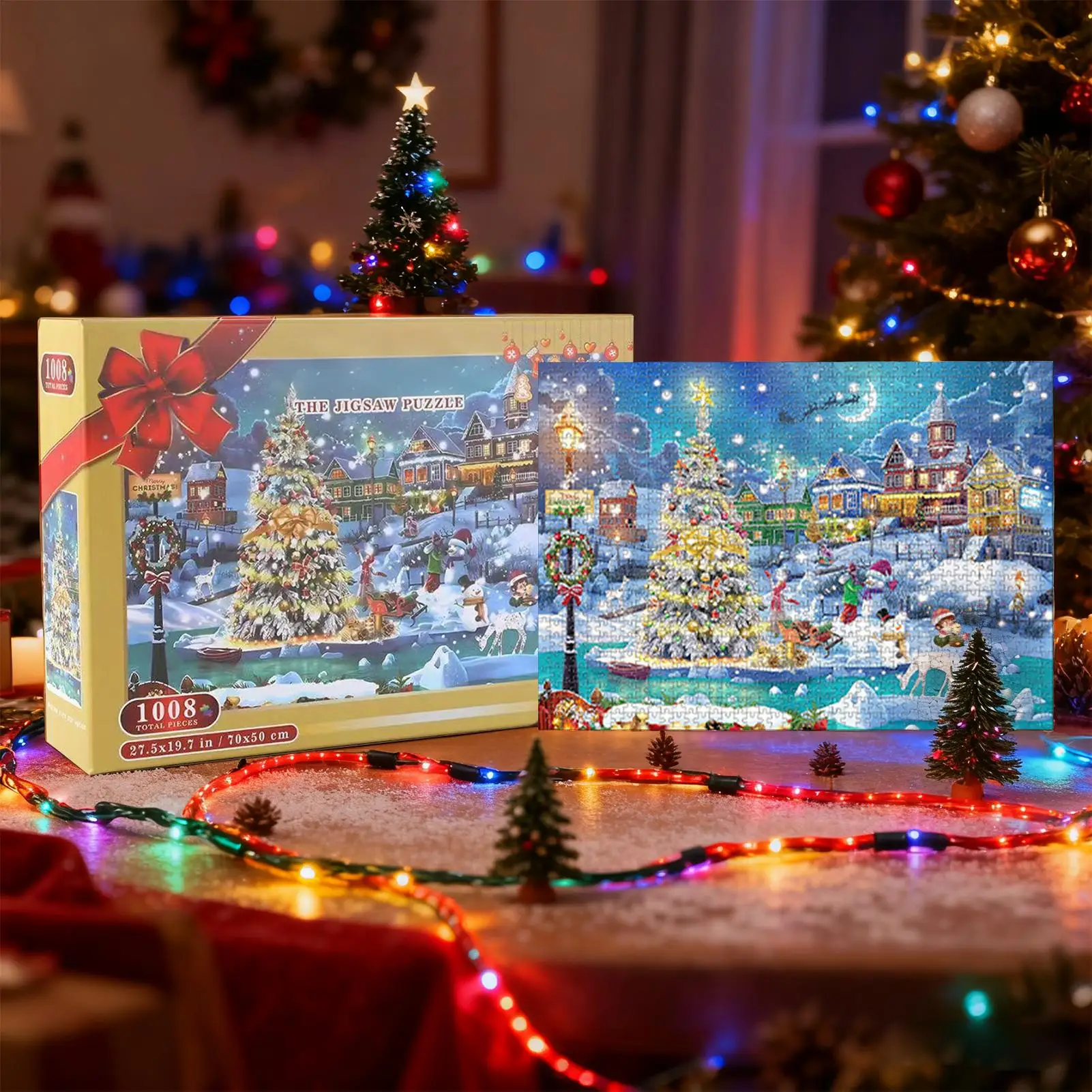 

Advent Jigsaw Puzzles 1008 Pieces Toy Calendar 24 Days Snow Scene Pattern Christmas Countdown Puzzle for Winter Festival