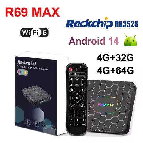 R69 Max Android 14 Tv Box Rockchip 3528 Support 8K Video BT5.0 Wifi6 4G 32G/64G Media Player Set Top Box R69MAX