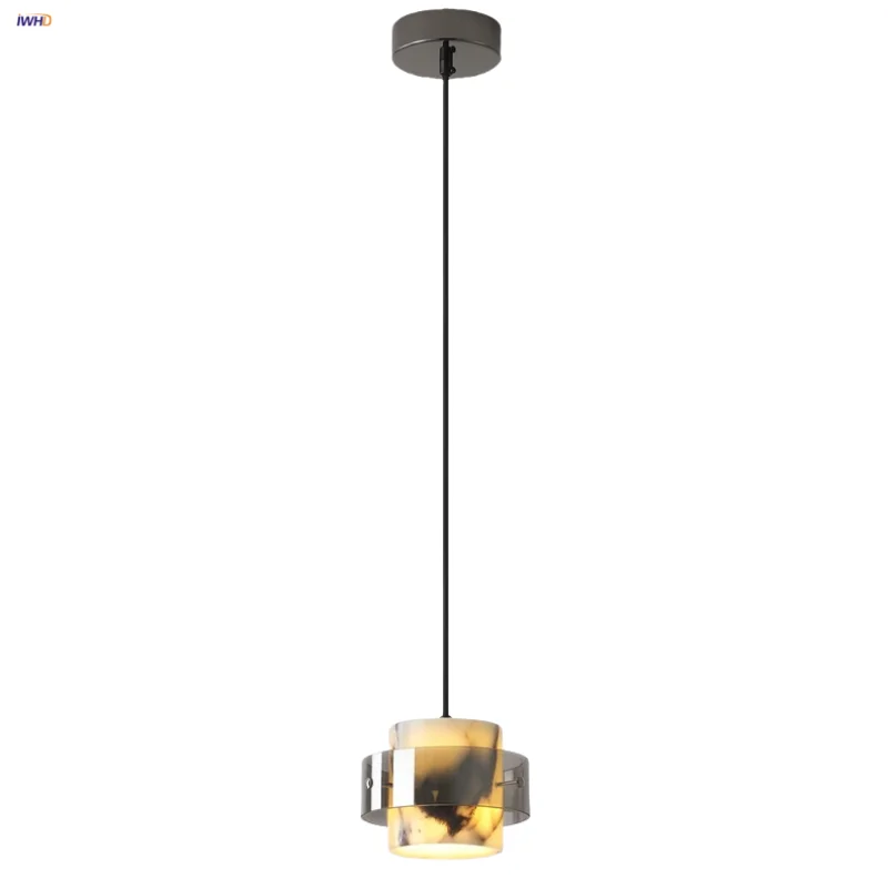 

IWHD Smoke Gray Glass LED Pendant Light Fixture Bedroom Kitchen Restaurant Vintage Loft Bulgari Luxury Stone Hang Lamp Lamparas