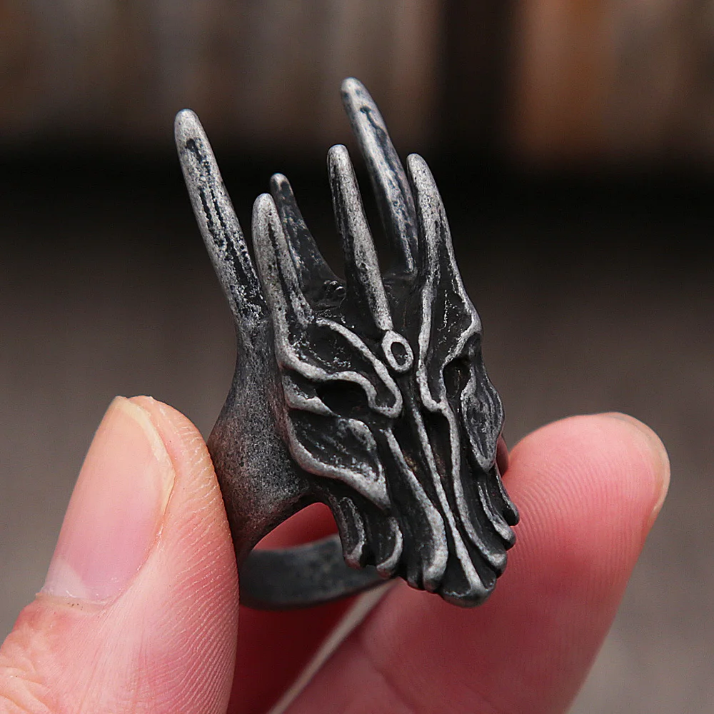 Gothic Stainless Steel Black Sauron Helmet Rings For Men Biker Punk Vintage Men Dragon Ring Fashion Party Jewelry Wholesale