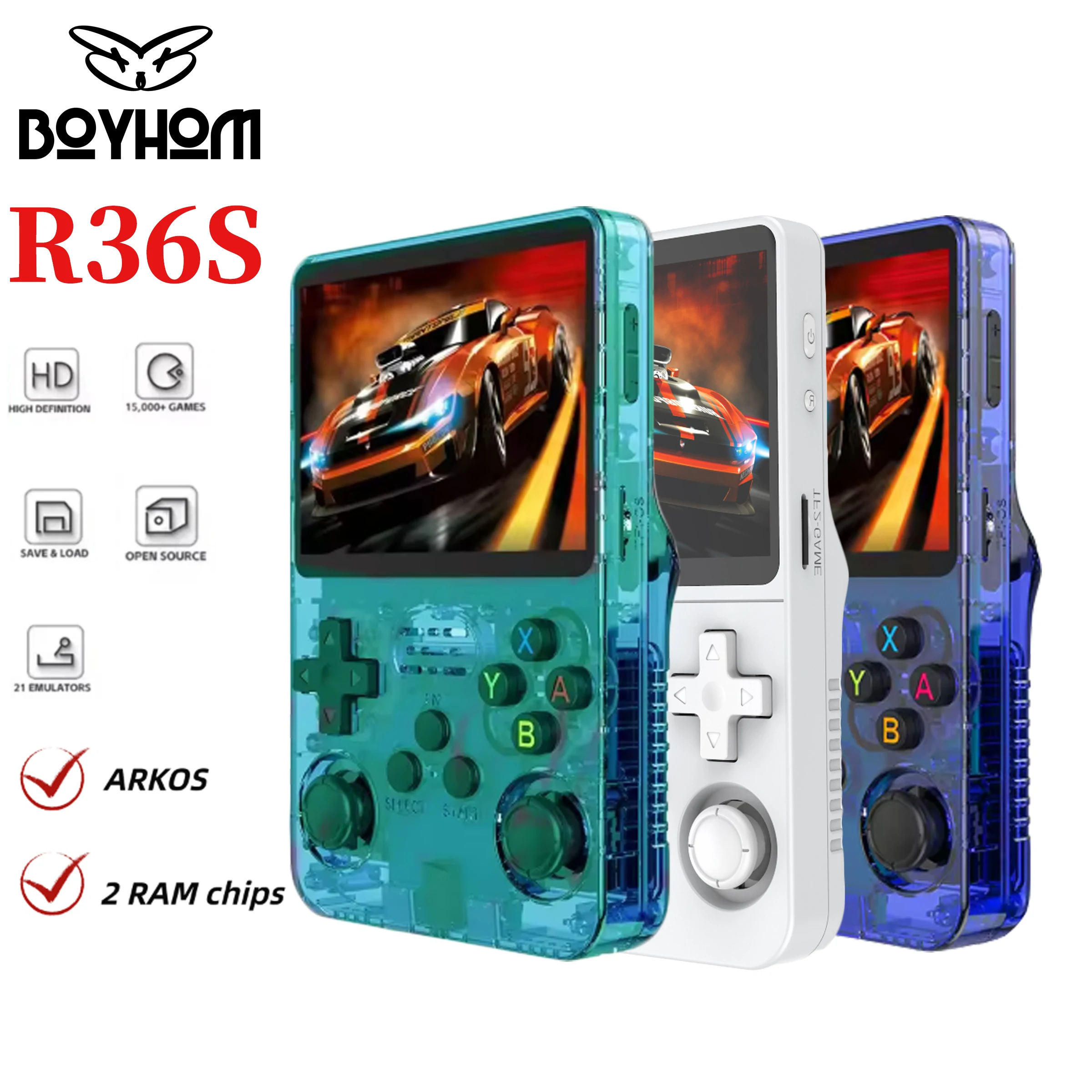 

BOYHOM 100% Original ARKOS R36S Retro Handheld Game Console 3.5'' IPS,64G/128G,15000+ Games, Linux Portable Pocket Player