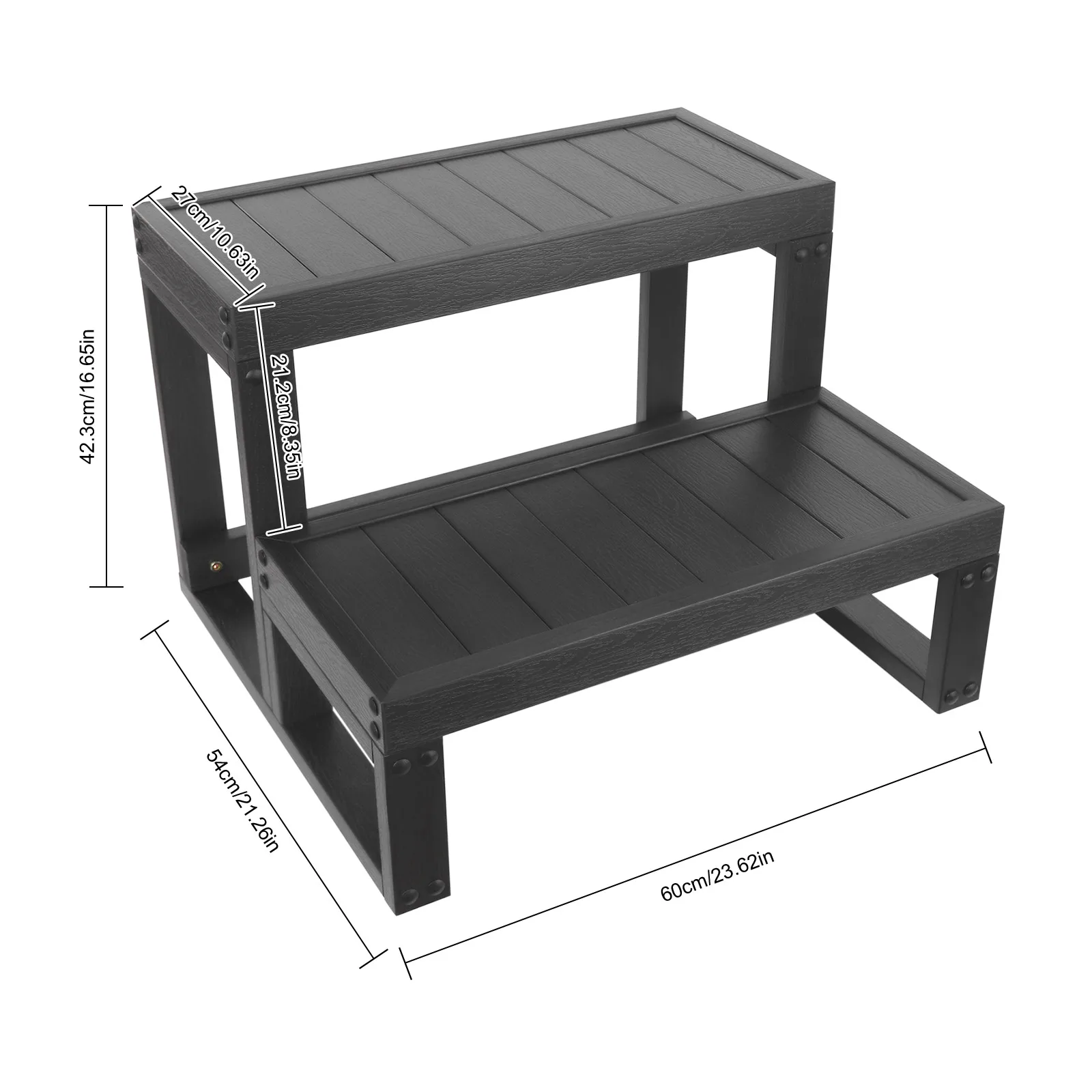 60x54x42cm Hot Tub Traps, 2-Step Outdoor Spa Traps, Zwarte Antislip Hot Tub Trappen, Hoogwaardige WPC, Verdikte Board