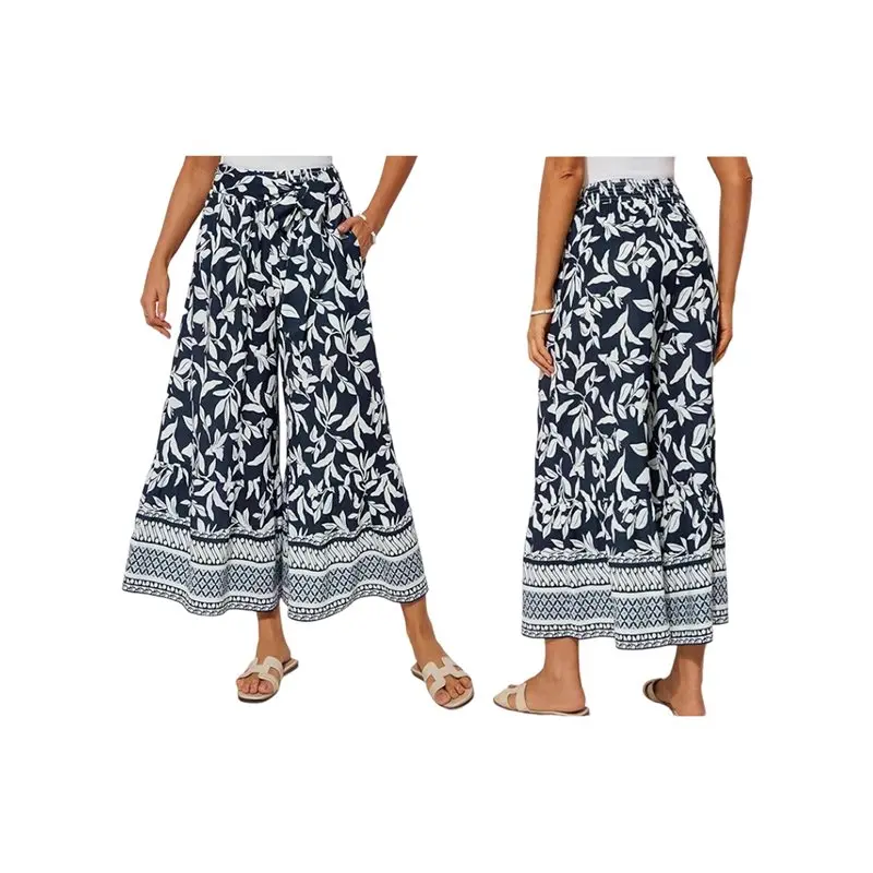 

Женские широкие брюки-палаццо CYL с эластичной высокой талией, повседневные, струящиеся, пляжные, с карманами