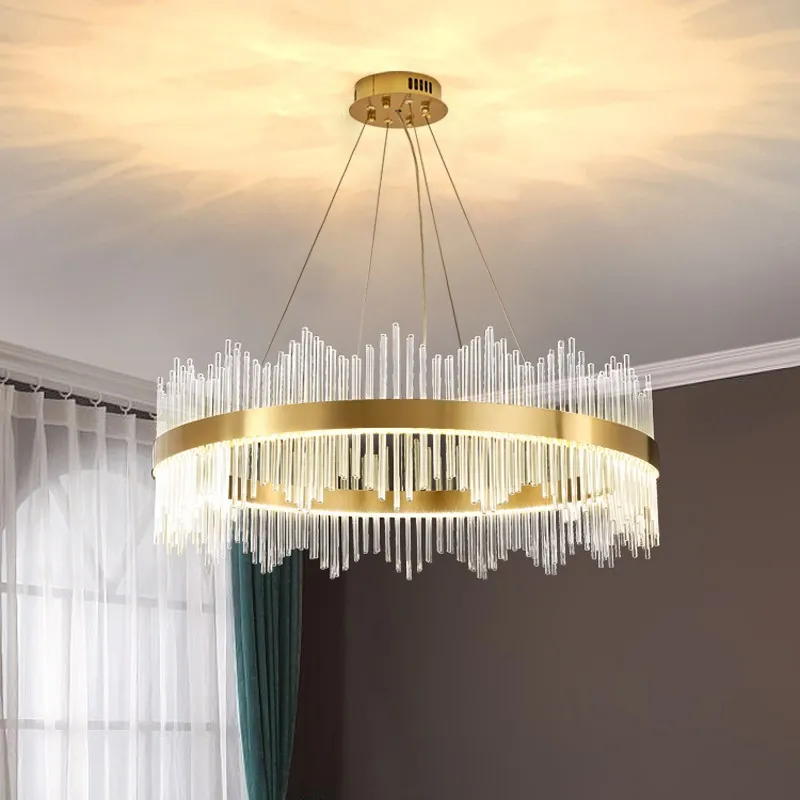 

Modern Luxury Crystal Led Pendant Lamp Ring Dimmable Gold for Living Room Bedroom Hall Decor Chandelier Lighting Lusters Fixture