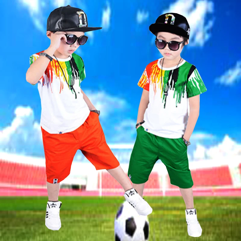 Clothing set Boys 2-8year old summer fashionable printed sports tops T-shirt + half length pants Korean versatile child clothing