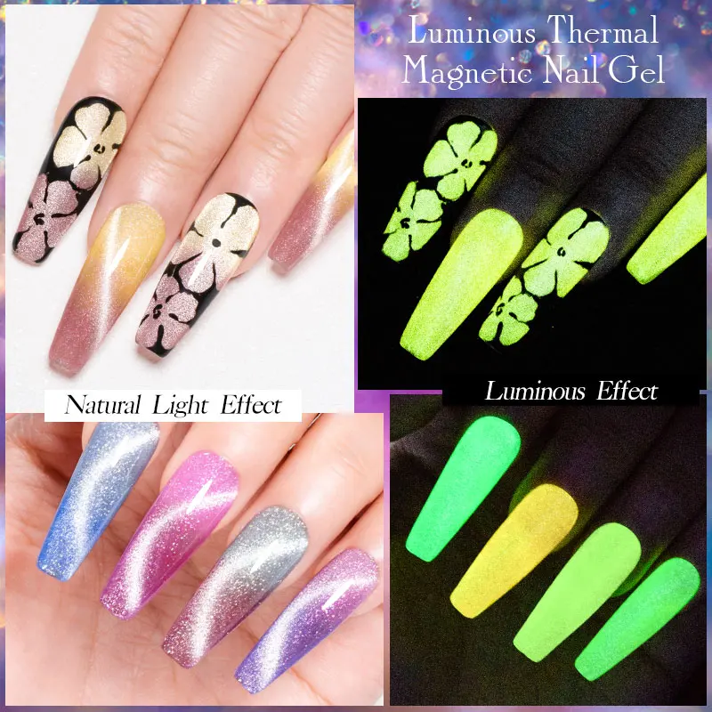 Mtssii 7ML Luminous Thermal Cat Eye Magnetic Gel Nail Polish Glow In Dark Glitter Nail Art Vernis Semi Permanent UV Gel Polish