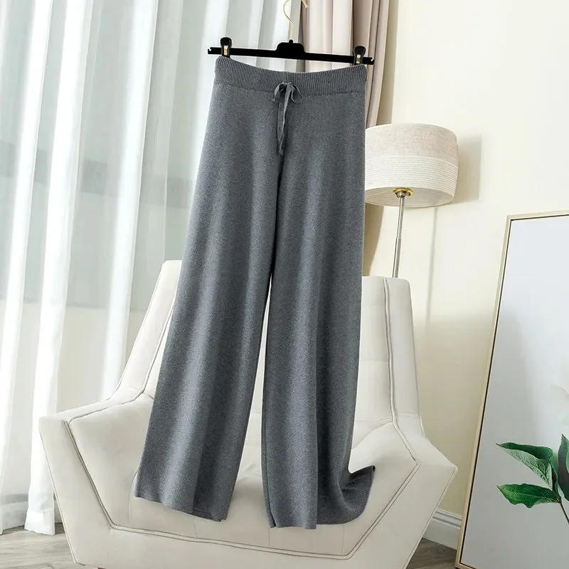 Thick Warm Knitted Casual Chic Basic Soft Elastic High Waist Women's Pants Korean Fashion Straight Ankle-Length Pants For Women
