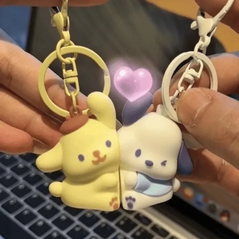 Sanrios Creative Keychain Anime PompomPurin Pochacco Keyring Pendant Charm Kuromi Melody Doll Bag Accessories Couple Toys Gifts