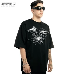 Punk Lyrical Print T-Shirts Oversized Hip Hop Men's Streetwear Clothing Harajuku Gothic Summer Tops Short Sleeve Cotton Tees Y2K